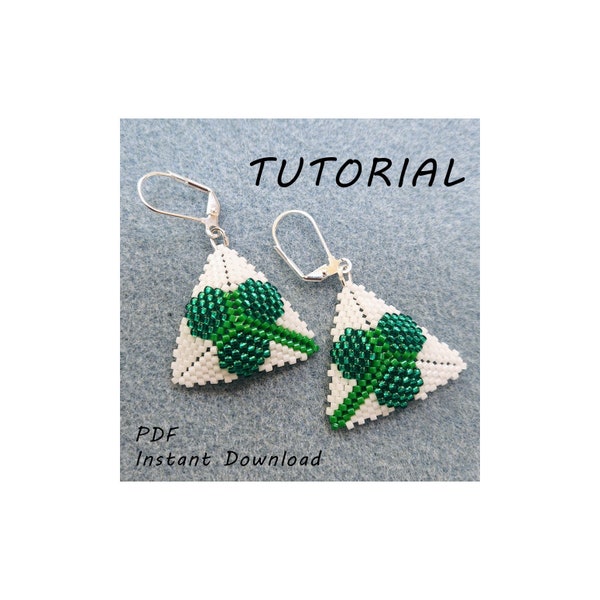 St Patricks Day Clover Earrings/Step-by-step beading pattern / Tutorial / Pdf beading pattern