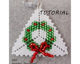 Christmas Wreath with Bow Earrings/Step-by-step beading pattern / Tutorial / Pdf beading pattern