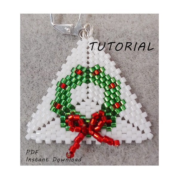 Christmas Wreath with Bow Earrings/Step-by-step beading pattern / Tutorial / Pdf beading pattern