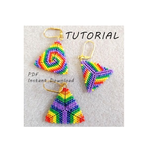 Rainbow Trio Earrings/Step-by-step beading pattern / Tutorial / Pdf beading pattern