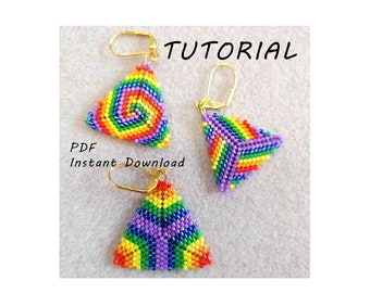 Rainbow Trio Earrings/Step-by-step beading pattern / Tutorial / Pdf beading pattern