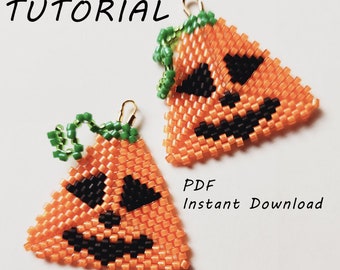 Smily Pumpkin Earrings/Step-by-step beading pattern / Tutorial / Pdf beading pattern