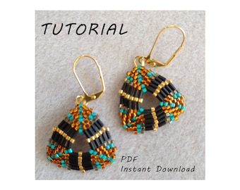 ブルーコーナートライアングルイヤリング/ステップバイステップのビーズパターン/チュートリアル/PDFビーズパターン
