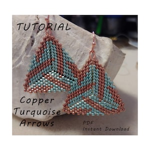 Copper/Turquoise Arrows Earrings/Step-by-step beading pattern / Tutorial / Pdf beading pattern