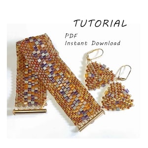 Pulsera y pendiente de baile cuadrado/Patrón de abalorios paso a paso / Tutorial / Patrón de abalorios en pdf