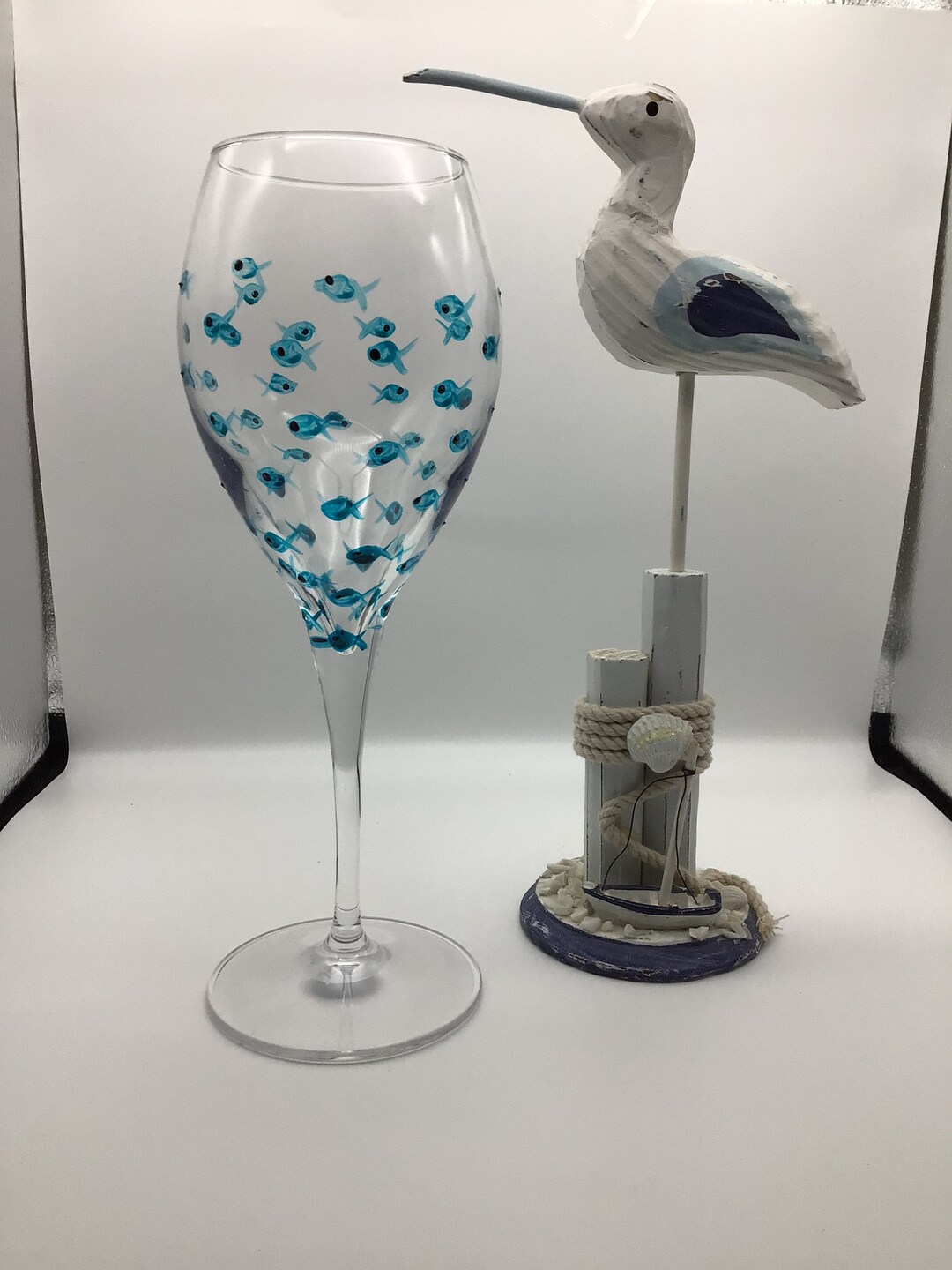 Cornish Hand Painted Wine Glass Fish Design Etsy UK