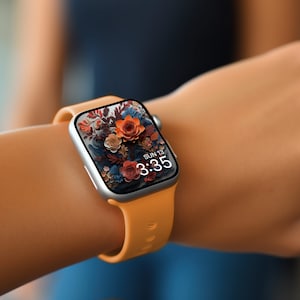 Set di sfondi 3D Paper Fall Flowers Apple Smart Watch Face Bundle per il download digitale di foto di sfondo di smart watch