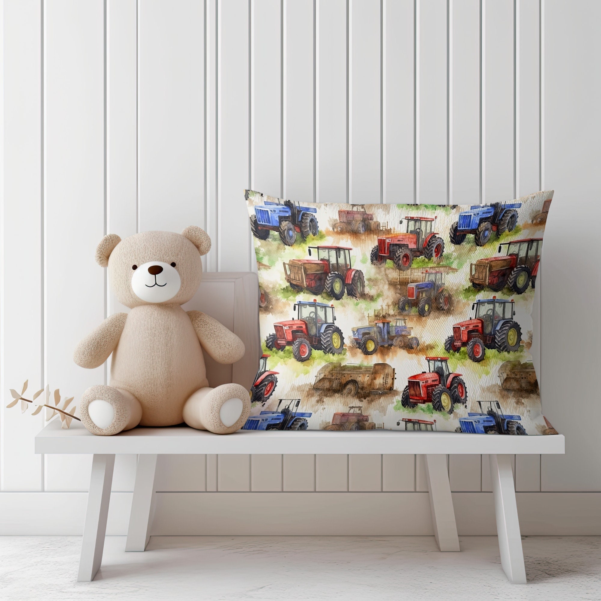 Watercolor Tractor Seamless Texture Pattern Farming Style Agriculture ...