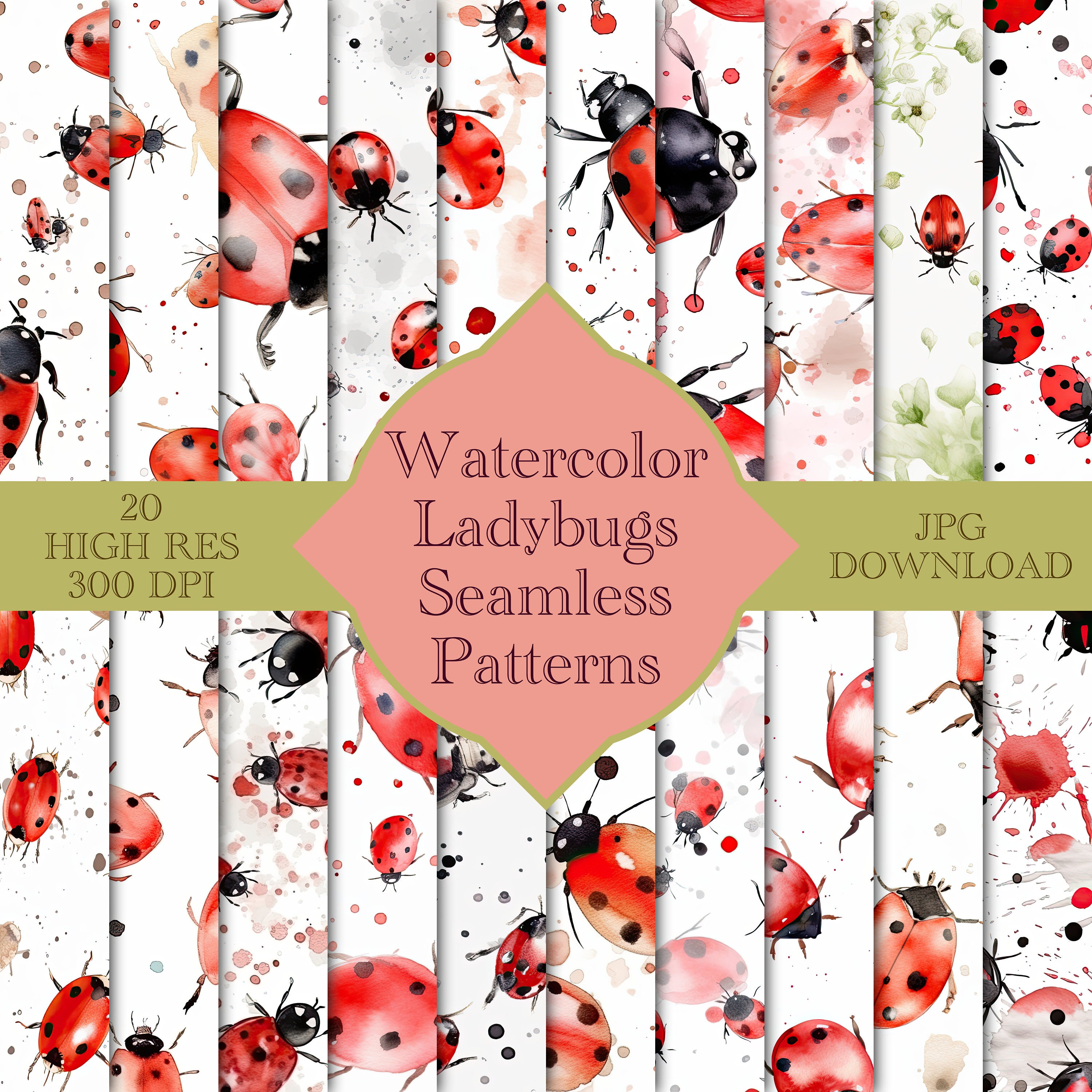Watercolor Ladybug Texture Seamless Pattern, Spring and Summer Design ...
