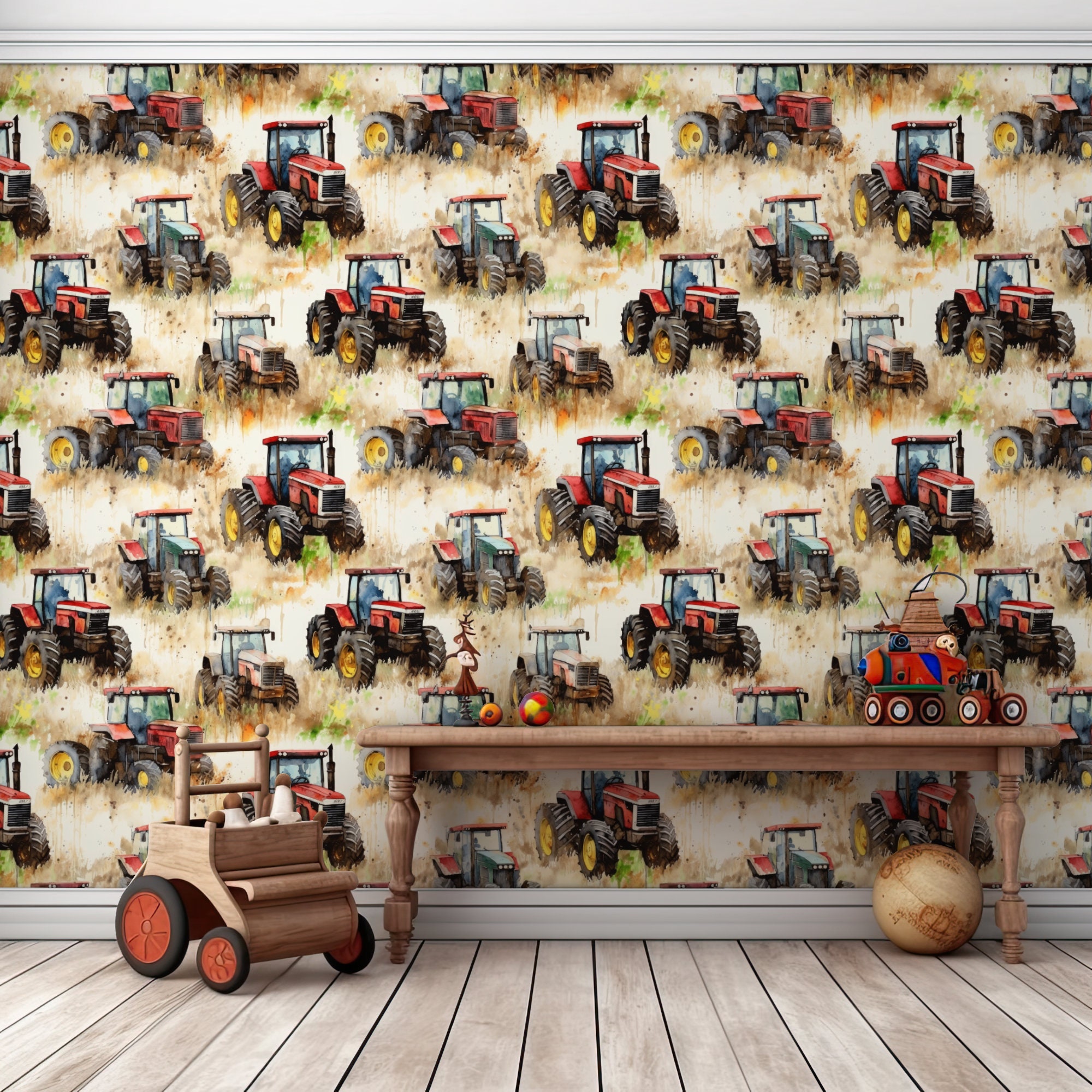 Watercolor Tractor Seamless Texture Pattern Farming Style Agriculture ...