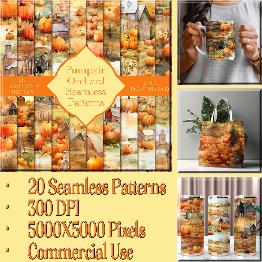 Fall Pumpkins Seamless Texture Pattern Digital Background Download, - Etsy