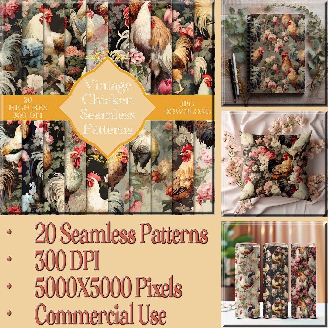 Chicken Streamless Pattern Vintage Chicken Seamless Texture Pattern, Farm Style, Digital ...