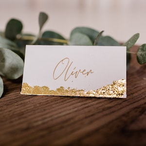 Luxury Gold Leaf Folded Wedding Name Card, Simple & Elegant Printed Place Card, Table Settings, Place Settings, Guest Names image 1