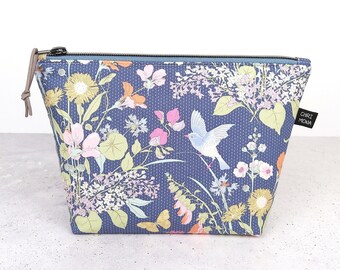 Cosmetic bag, project bag, makeup bag with floral pattern