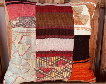 20x20 Pastel Square Tribal Turkish Kilim Pillow,Handmade Vintage Lumbar  Carpet Pillow,Livingroom Decoration Rug Pillow,Hemp Cushion,1734