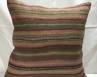 Tribal Turkish Kilim Pillow,Handmade Vintage Lumbar Kilim Pillow,Wool Vintage Pillow,20x20 Livingroom Decoration Pillow,Hemp Pillow,2003