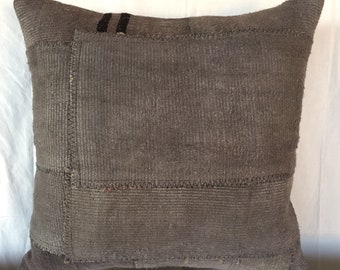 Tribal Turkish Hemp Pillow,20x20 Handmade Vintage Hemp Gray Kilim Pillow,Livingroom Decoration Oushak Carpet Pillow,Cushion Cover,Hemp,1531