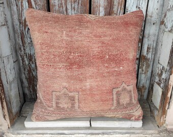 Tribal Turkish Handmade Vintage Wool Pastel Decorative Pillow,Oushak Rug Pillow,Livingroom Decoration Rug,20x20 Sofa Throw Pillow,Hemp,2156