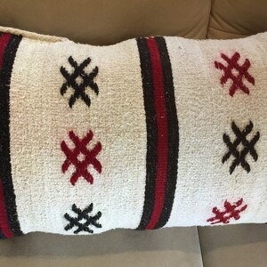 Grain Sack,Turkish Kilim Large Boho Antique Grain Sack Pillow,Fire Place Lumbar Cushion Cover,Tribal Oushak Striped Kilim Pillow Case,1982