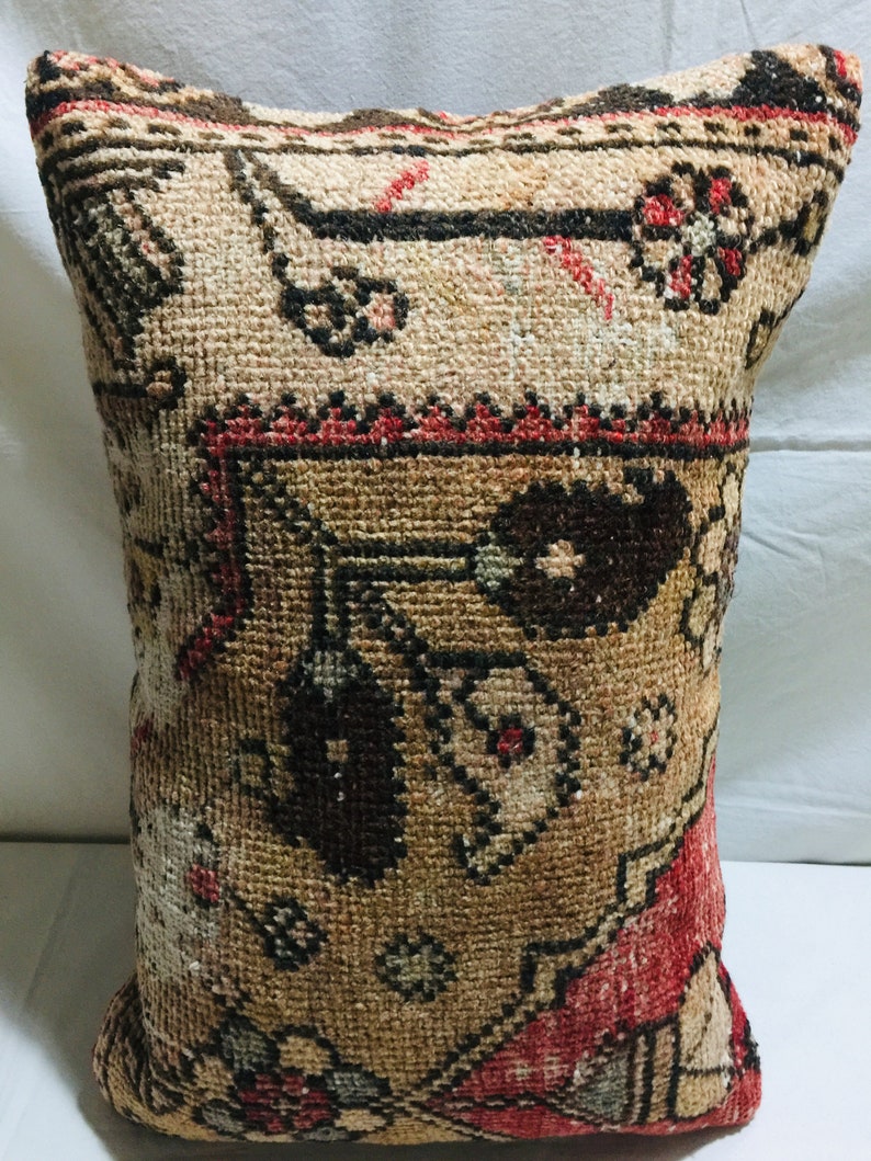 16x24 Tribal Turkish Rug Pillow,Handmade Vintage Lumbar Carpet Pillow,Wool Oushak Pillow,Hemp Kilim Pillow,Livingroom Decoration Pillow,1987