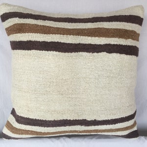Oreiller en chanvre blanc noir, housse de coussin, coussin décoratif pour salon, oreiller en patchwork de chanvre turc 20 x 20, oreiller rayé minimaliste, 1795