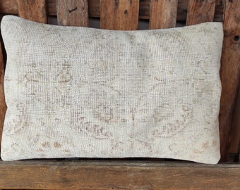 Tribal Turkish Rug Pillow,Handmade Vintage Lumbar Carpet Pillow,Wool Vintage Pillow,Ushak Carpet Pillow,Hemp Pillow,Kilim Pillow,Pillow 2187