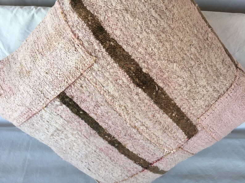 Striped Pink Tribal Turkish Hemp Pillow,Handmade Vintage Kilim Hemp Pillow,Livingroom Decoration Oushak Rug Pillow,Cushion Cover,Hemp,1561