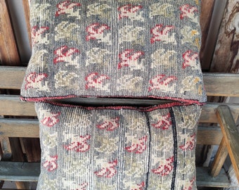 Tribal Turkish Beige Blue 16x24 Matching Rug Pillow,Handmade Vintage Lumbar Carpet Pillow,Wool Vintage Pillow,Oushak Carpet Pillow,2199