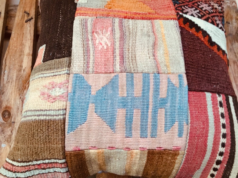 Patchwork Tribal Turkish Kilim Pillow,Livinroom Decoration 20x20 Colorful Handmade Carpet Rug Pillow,Kilim Pillow,Oushak Lumbar Pillow 1684