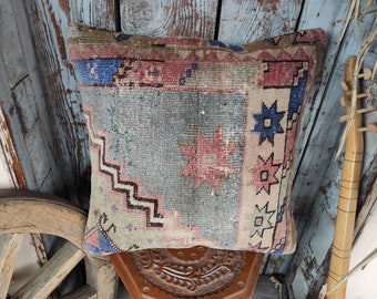 Tribal Turkish Handmade Vintage Wool Pastel Decorative Pillow,Oushak Rug Pillow,Livingroom Decoration,20x20 Sofa Bench Throw Pillow,2249