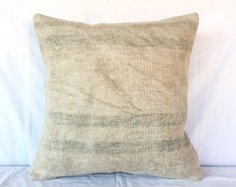 Hemp Pillow,Overdyed Brown 20x20 Livingroom Decoration Designer Throw Pillow,Tribal Patchwork Turkish Kilim Pillow,Oushak Carpet Pillow,1613
