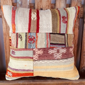 Tribal Turkish Handmade Vintage Wool 20x20 Decorative Pillow,Oushak Rug Pillow,Modern Couch Cushion,Ottoman Pastel Color Square Pillow,1730