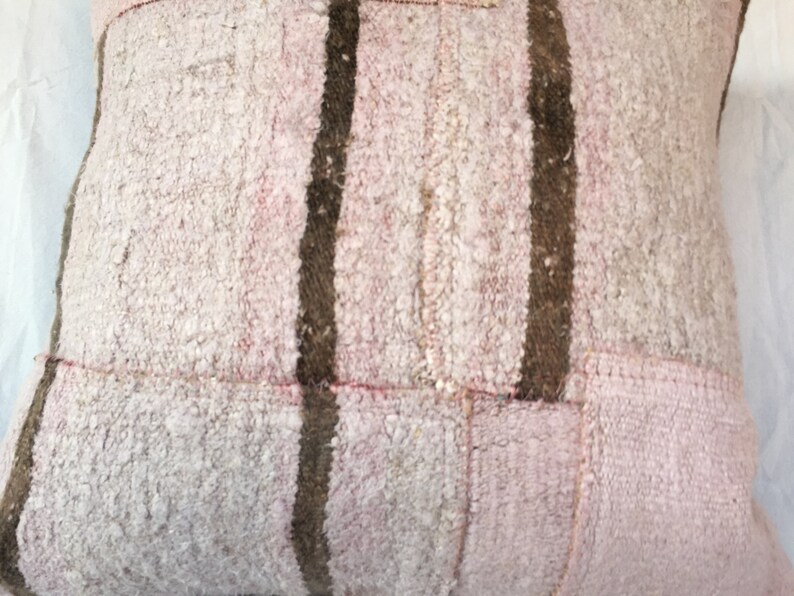 Striped Pink Tribal Turkish Hemp Pillow,Handmade Vintage Kilim Hemp Pillow,Livingroom Decoration Oushak Rug Pillow,Cushion Cover,Hemp,1561