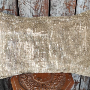 Tribal Turkish Handmade Vintage Wool 16x24 Khaki Green Decorative Lumbar Pillow,Oushak Rug Pillow,Modern Couch Cushion,Lumbar Pillow,1906