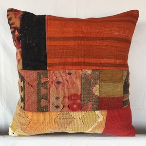 20x20 Kiim Livingroom Decoration Tribal Turkish Kilim Pillow,Handmade Vintage Rug Pillow,Wool Oushak Carpet Patchwork Kilim Hemp Pillow,1488