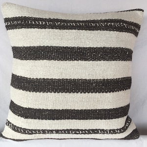 Oreiller de chanvre blanc noir rayé 20x20, housse de coussin, oreiller de jet de canapé, patchwork turc tribal Oushak tapis salon Decoracion oreiller, 1788