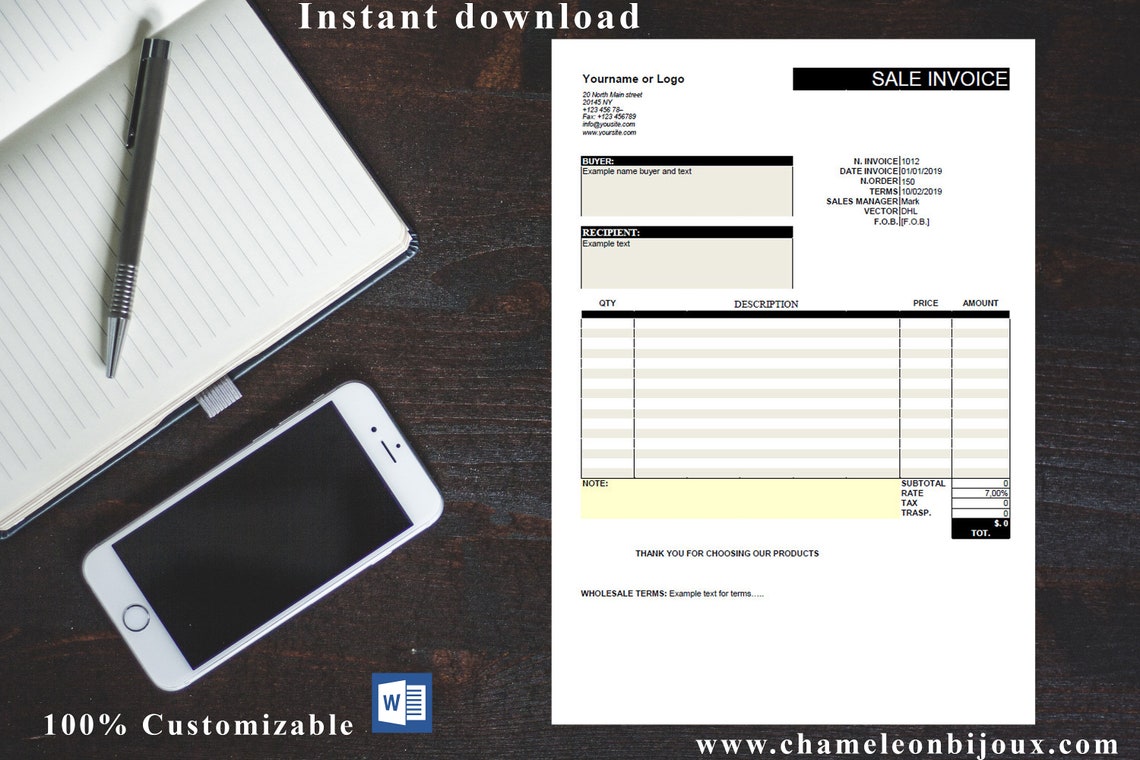 Simple Template Invoice Word Template Editable Invoice - Etsy