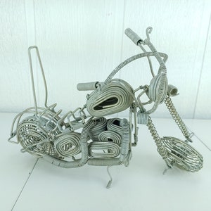 Motorcycle Chopper Wire Art Sculpture Handmade Heavy Metal 11&quot; Long Biker Decor