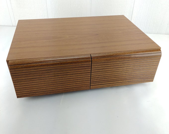 Vintage VHS Tape Holder 2 Drawer Holds 18 Tapes Faux Wood Retro Media