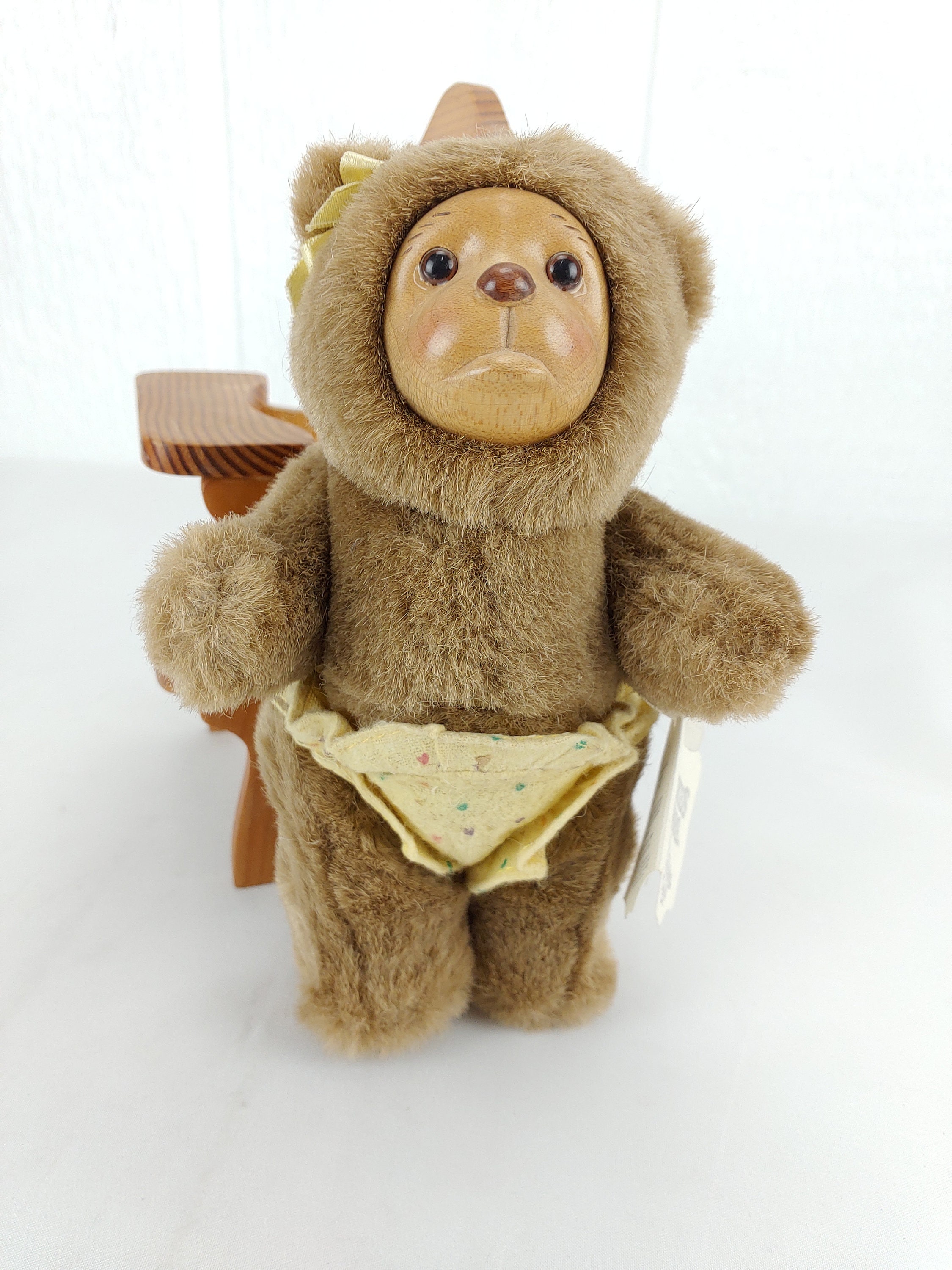 Vintage Raikes Bears Nursery Miniatures Wood Face Teddy Bear Plush
