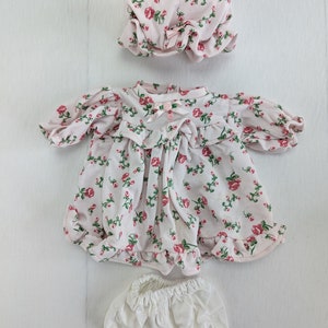 1998 Tender Hearts Pink Dress Roses Outfit Hat Bloomers Fits 12&quot; Bears Vintage
