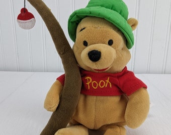 Vintage Disney Fishing Pooh Beanbag Plush 8" Stuffed Animal Winnie the Pooh Fish