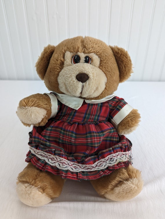 ぬいぐるみ vintage teddy bear with check dress Vintage Newman Importing Teddy Bear Plush 12