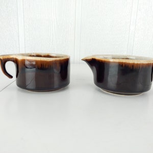 Vintage Brown Drip Glaze Cream & Sugar Set Handled USA