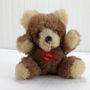 Vintage 1979 Russ Teddy Bear Pluszowy 5" Brązowy Wypchany Prezent Serce Tag Kocham Cię 244