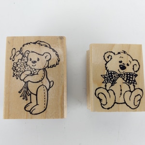 Teddy Bear Rubber Stamps Wood Mounted Lot of 2 Cardmaking Craft