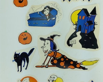 Vintage Halloween Stickers Lot of 10 Non-Sticking Scrapbook Gothic Retro Kitsch
