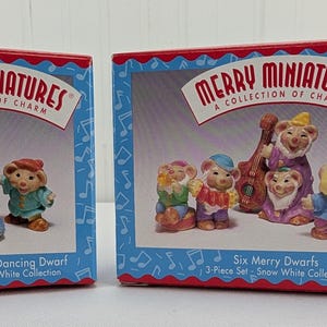 Vintage Hallmark Merry Miniatures Schneewittchen Dancing Dwarf & Six Merry Dwarfs Figuren