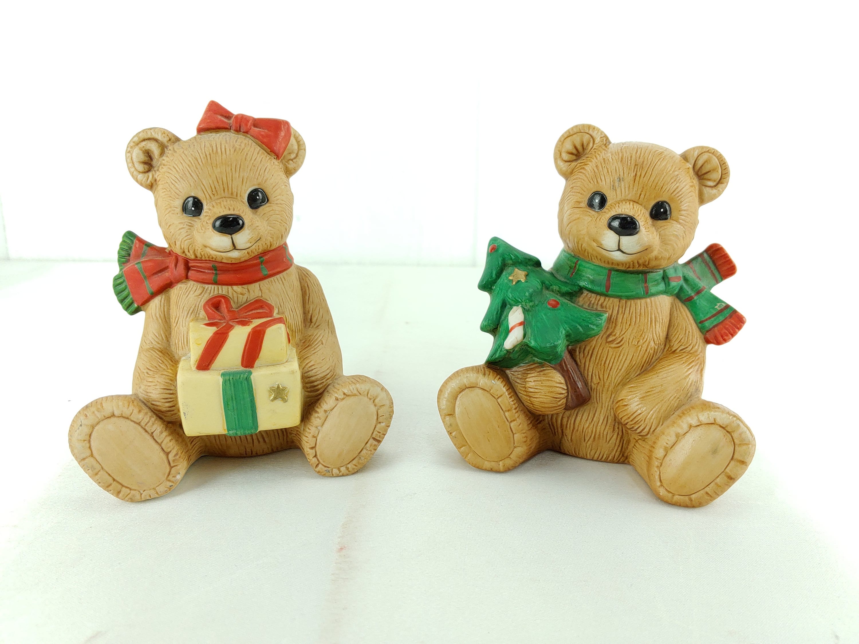 Homco Ceramic Christmas Teddy Bear Set of 2 Figurines 4 Etsy