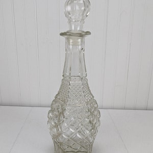 Vintage Clear Glass Decanter with Stopper 14.5&quot; Barware Liquor Holder Textured